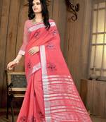 Pitch Color Linen Embroidery work Saree