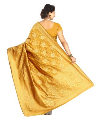Yellow woven banarasi saree with blouse 3
