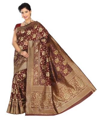 Brown woven banarasi saree with blouse 1
