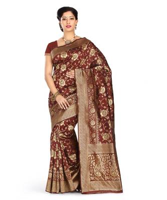 Brown woven banarasi saree with blouse 2