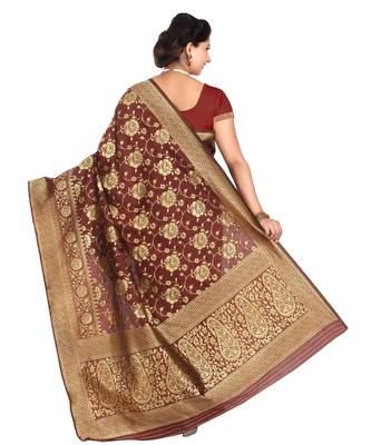 Brown woven banarasi saree with blouse 3