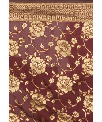 Brown woven banarasi saree with blouse 4