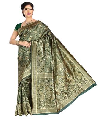 Green woven banarasi saree with blouse 1
