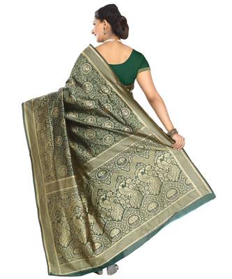 Green woven banarasi saree with blouse 3