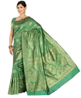 Green woven banarasi saree with blouse 1