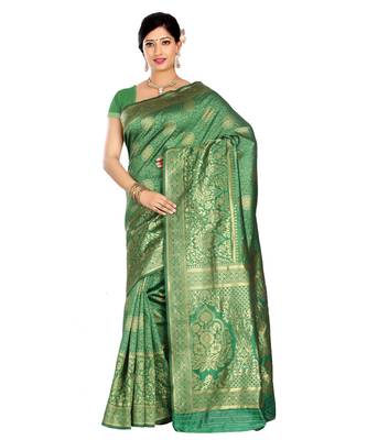 Green woven banarasi saree with blouse 2