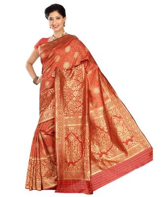 Red woven banarasi saree with blouse 1