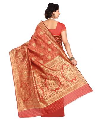 Red woven banarasi saree with blouse 2
