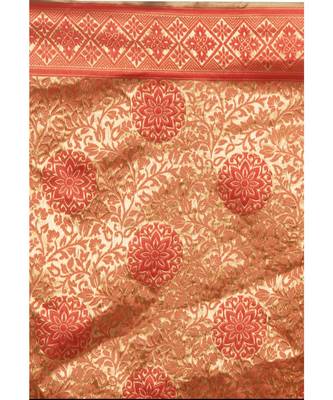 Red woven banarasi saree with blouse 3