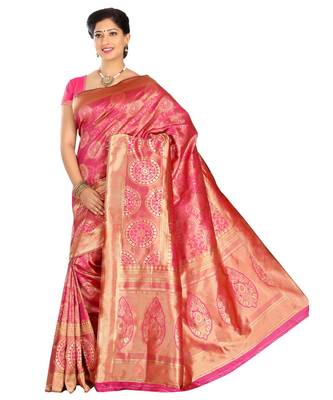 Pink woven banarasi saree with blouse 1
