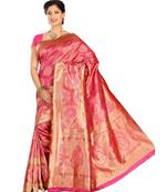 Pink woven banarasi saree with blouse