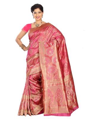 Pink woven banarasi saree with blouse 2
