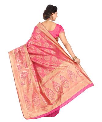 Pink woven banarasi saree with blouse 3