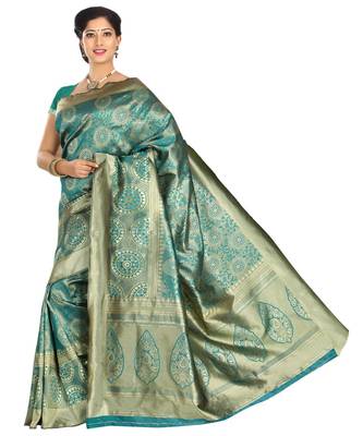 Blue woven banarasi saree with blouse 1