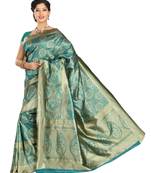 Blue woven banarasi saree with blouse
