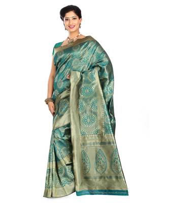 Blue woven banarasi saree with blouse 2