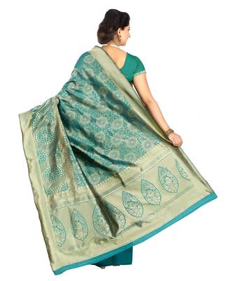Blue woven banarasi saree with blouse 3