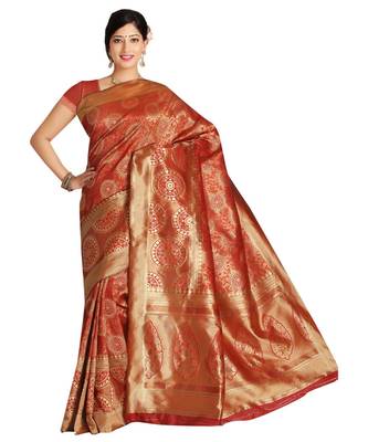 Red woven banarasi saree with blouse 1