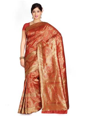 Red woven banarasi saree with blouse 2