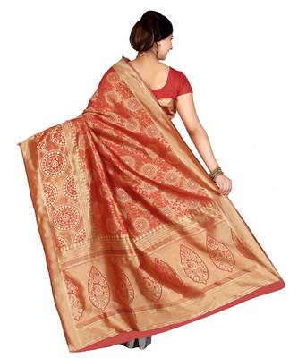 Red woven banarasi saree with blouse 3