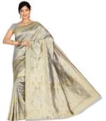 Grey woven banarasi saree with blouse