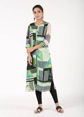 Green printed georgette kurtas-and-kurtis 1