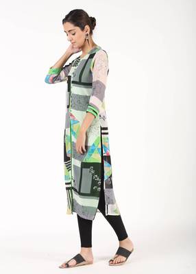 Green printed georgette kurtas-and-kurtis 2