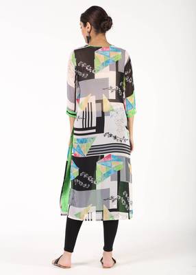 Green printed georgette kurtas-and-kurtis 4