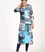 Blue printed georgette kurtas-and-kurtis