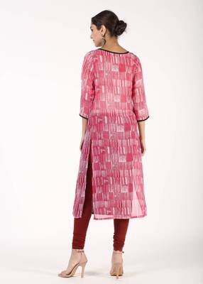 Red printed georgette kurtas-and-kurtis 4