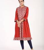 Red printed cotton kurtas-and-kurtis