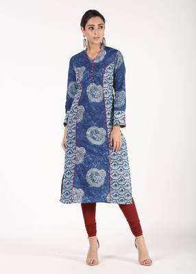 Blue printed cotton kurtas-and-kurtis 1