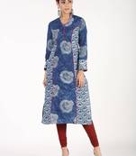 Blue printed cotton kurtas-and-kurtis