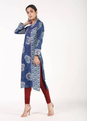Blue printed cotton kurtas-and-kurtis 2