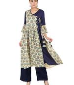 Cream printed cotton kurtas-and-kurtis