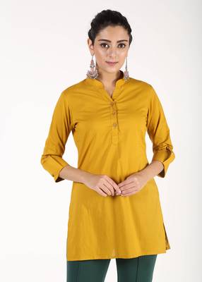 Mustard printed cotton kurtas-and-kurtis 1