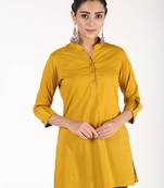 Mustard printed cotton kurtas-and-kurtis