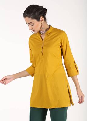Mustard printed cotton kurtas-and-kurtis 2