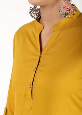 Mustard printed cotton kurtas-and-kurtis 3