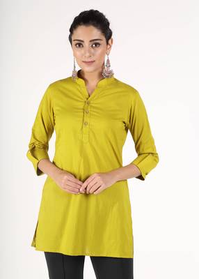 Green plain cotton kurtas-and-kurtis 1