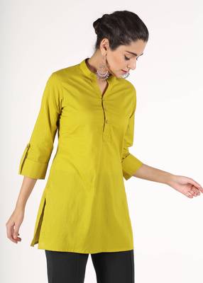 Green plain cotton kurtas-and-kurtis 2