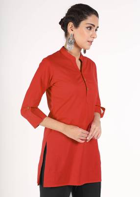 Red plain cotton kurtas-and-kurtis 2