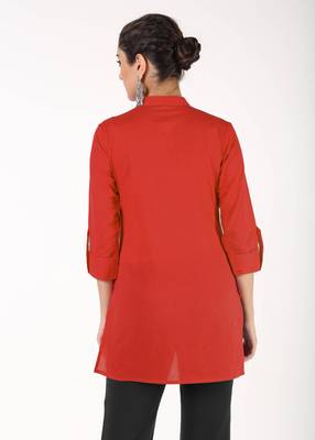 Red plain cotton kurtas-and-kurtis 4