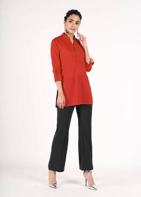 Red plain cotton kurtas-and-kurtis 5