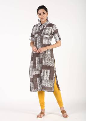 Brown printed cotton kurtas-and-kurtis 1