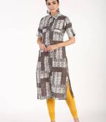 Brown printed cotton kurtas-and-kurtis