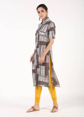 Brown printed cotton kurtas-and-kurtis 2