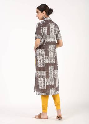 Brown printed cotton kurtas-and-kurtis 4