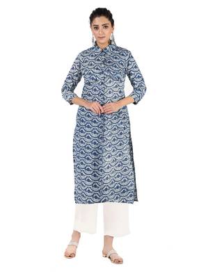 Blue printed cotton kurtas-and-kurtis 1