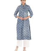 Blue printed cotton kurtas-and-kurtis
